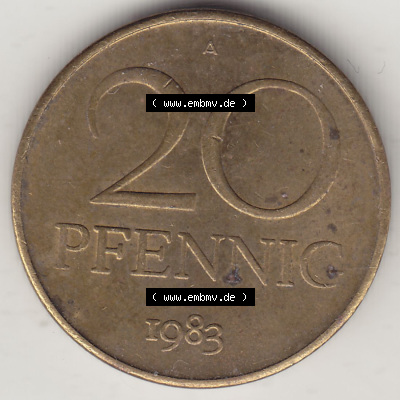 Münzen Deutschland DDR 1969-1990, 20 Pfennig 1983 (Stück 1), DDR-Telefonmünze. Rückseite einer 20 Pfennig Münze / Umlaufmünze... Sammlung