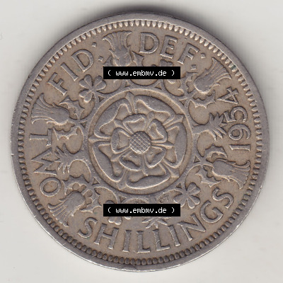Münzen Großbritannien Eurovorläufer, Umlaufmünze vor Euroeinführung 1954-1970, 2 Schilling - Shillings 1954 (Stück 1). Rückseite... Sammlung