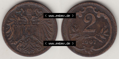 Münzen Österreich / Austria Eurovorläufer, Umlaufmünze vor Euroeinführung 1892-1915, 2 Heller, 1907 (3) Sammlung