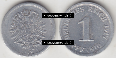 Münzen Deutschland 1918-1932 Weimarer Republik 1916-1918, 1 Pfennig F, 1917 V. (3) Sammlung