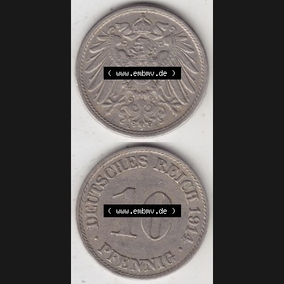 Münzen Deutschland 1871-1918 Kaiserreich 1890-1916, 10 Pfennig A, 1914 (4) Sammlung