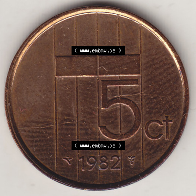 Münzen Niederlande / Netherlands Eurovorläufer, Umlaufmünze vor Euroeinführung 1982-2001, 5 Cent 1982, Königin Beatrix (2) Sammlung