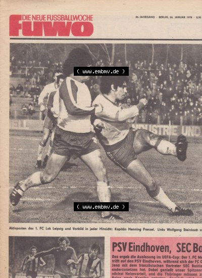 Fußball in der DDR, FUWO - Fußballwoche Zeitung 1978, Nr. 4, vom 26. Januar., PSV Eindhoven, SEC Bastia, Das ergab die Auslosung... Sammlung