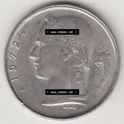 Münzen Belgien Eurovorläufer, Umlaufmünze vor Euroeinführung 1950-1988, 1 FR-Franken 1972 Belgique. Rückseite einer Münze aus Europa als Digitales Bild... Sammlung