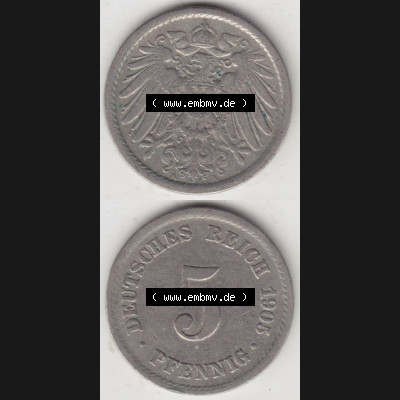 Münzen Deutschland 1871-1918 Kaiserreich 1890-1915, 5 Pfennig A, 1905 (4) Sammlung