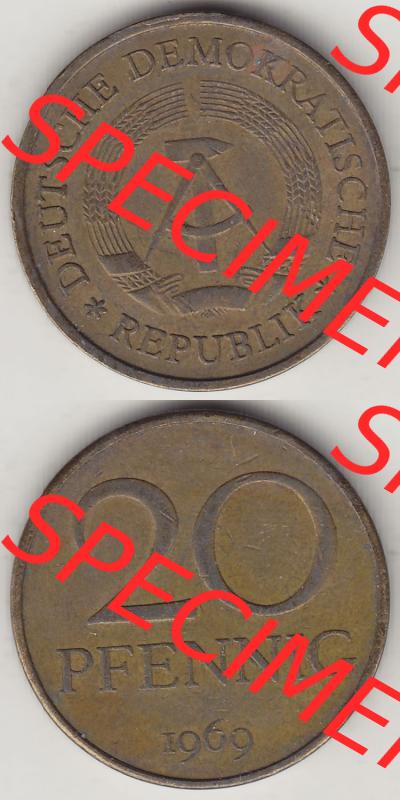 Münzen Deutschland DDR 1969-1990, 20 Pfennig 1969-6, DDR-Telefonmünze. Vorderseite und Rückseite Vertikal Untereinander, passend für Mobile-Geräte,... Sammlung