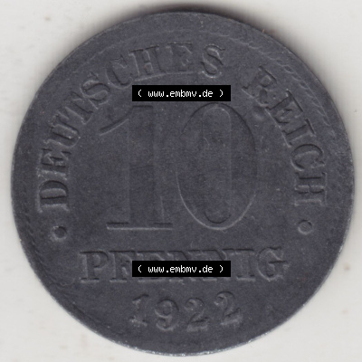 Münzen Deutschland 1918-1932 Weimarer Republik 1917-1922, 10 Pfennig kein Mzz. 1922 (1) Sammlung