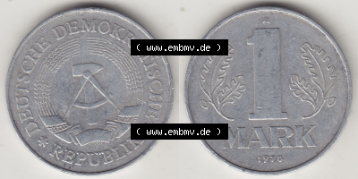 Münzen Deutschland DDR 1972-1990, A 1 Mark 1978. Vorderseite und Rückseite Nebeneinander einer 1 Mark Münze / Umlaufmünze... Sammlung