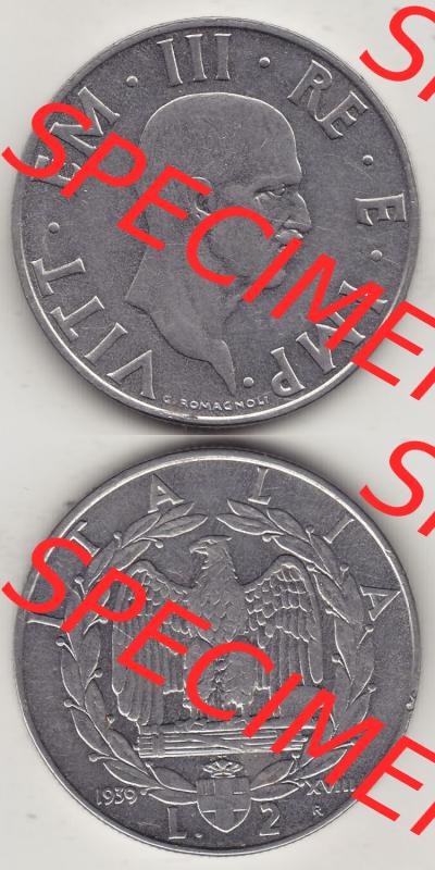 Münzen Italien / Italia Eurovorläufer, Umlaufmünze vor Euroeinführung 1939-1943, 2 Lire, Lira, Viktor Emanuael III., G ROMAGNOLI VITT EMAN III... Sammlung