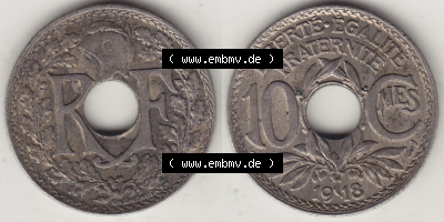 Münzen Frankreich Eurovorläufer, Umlaufmünze vor Euroeinführung 1917-1938, 10 Centimes, 10 CMES EGALITÉ FRATERNITÉ LIBERTÉ... Sammlung
