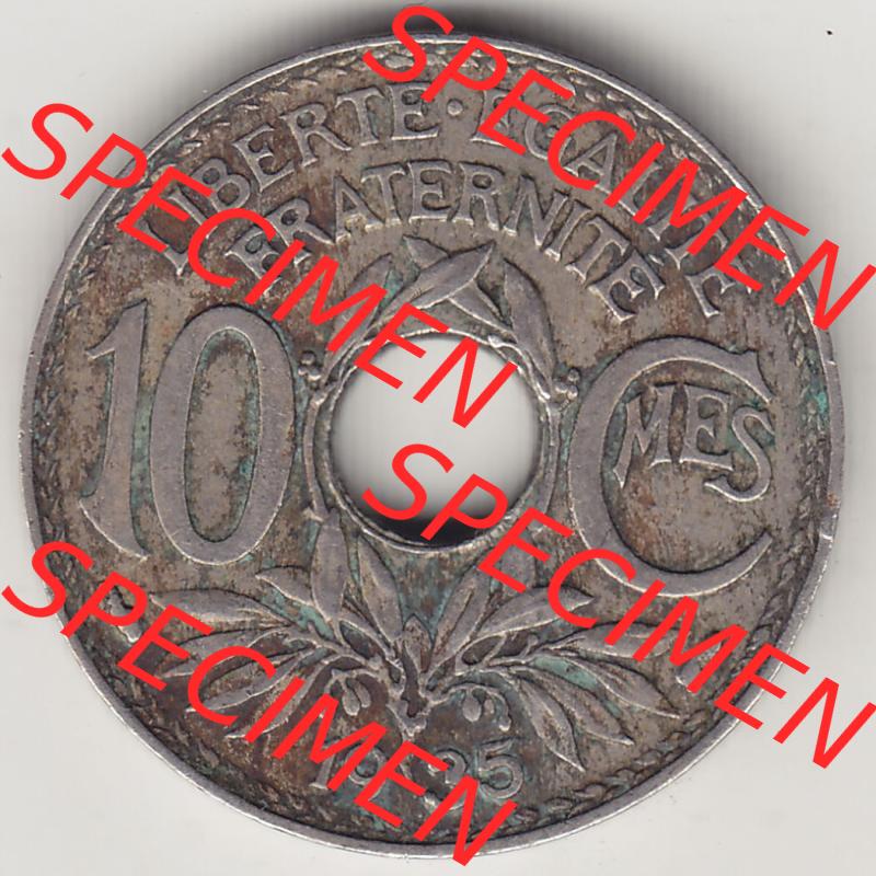 Münzen Frankreich Eurovorläufer, Umlaufmünze vor Euroeinführung 1917-1938, 10 Centimes - Cmes 1935-4. Rückseite einer Münze aus Europa als Digitales Bild... Sammlung