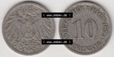 Münzen Deutschland 1871-1918 Kaiserreich 1890-1916, 10 Pfennig A, 1896 (3) Sammlung