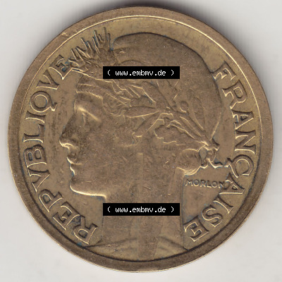 Münzen Frankreich Eurovorläufer, Umlaufmünze vor Euroeinführung 1931-1941, 2 Franken 1938 (Stück 1) LIBERTE EGALITE FRATERNITE.... Sammlung