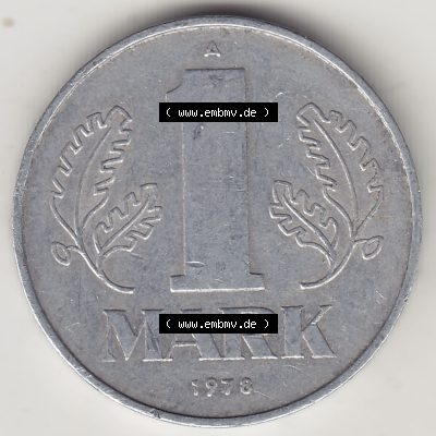 Münzen Deutschland DDR 1972-1990, A 1 Mark 1978. Rückseite einer 1 Mark Münze / Umlaufmünze aus Deutschland der ehemaligen DDR in Europa als Digitales Bild / Bildmaterial... Sammlung