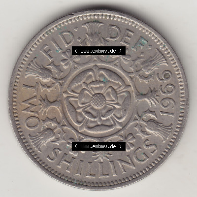 Münzen Großbritannien Eurovorläufer, Umlaufmünze vor Euroeinführung 1954-1970, 2 Schilling - Shillings 1966 (Stück 2). Rückseite... Sammlung