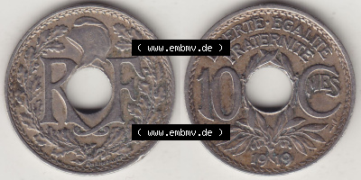 Frankreich 10 CMES EGALITÉ FRATERNITÉ LIBERTÉ 1919 (Stück 1) Sammlung