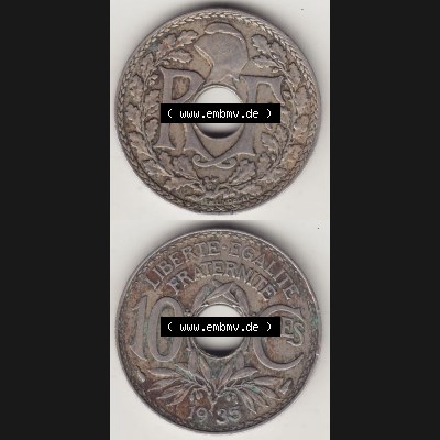 Münzen Frankreich Eurovorläufer, Umlaufmünze vor Euroeinführung 1917-1938, 10 Centimes - Cmes 1935-4. Vorderseite und Rückseite Vertikal Untereinander,... Sammlung