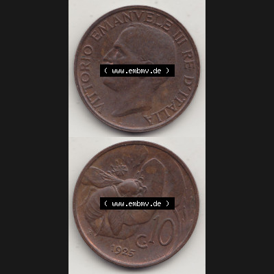 Münzen Italien / Italia Eurovorläufer, Umlaufmünze vor Euroeinführung 1919-1937, 10 Centesimi, Cent, Viktor Emanuel III. A. MOTTI RE DITALIA... Sammlung