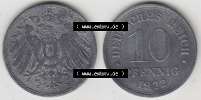 Münzen Deutschland 1918-1932 Weimarer Republik 1917-1922, 10 Pfennig 1922 (3) Sammlung