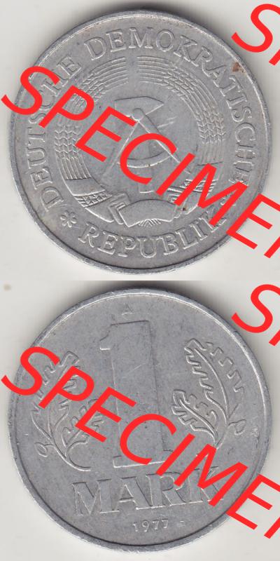 Münzen Deutschland DDR 1972-1990, A 1 Mark 1977-3. Vorderseite und Rückseite Vertikal Untereinander, passend für Mobile-Geräte, einer 1 Mark Münze /... Sammlung