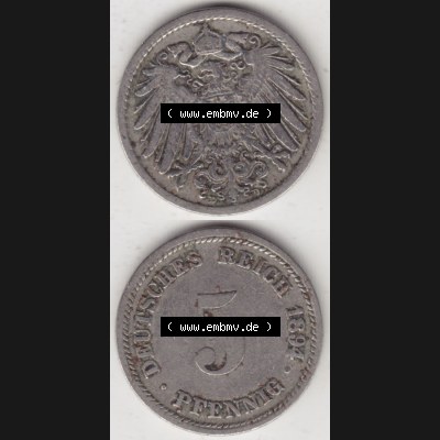 Münzen Deutschland 1871-1918 Kaiserreich 1890-1915, 5 Pfennig D, 1894 (4) Sammlung
