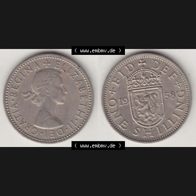 Münzen Großbritannien Eurovorläufer, Umlaufmünze vor Euroeinführung 1954-1970, 1 Schilling - Shilling, 1958-1 Wappen mit einen Löwen. Vorderseite... Sammlung