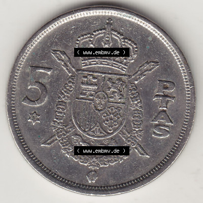 Münzen Spanien / España Eurovorläufer, Umlaufmünze vor Euroeinführung 1975-1980, 5 Peseten PTAS 1979 (Stück 2), REY - König... Sammlung