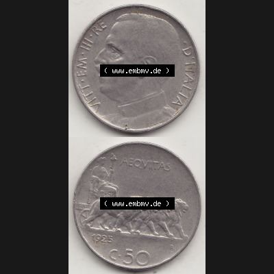 Münzen Italien / Italia Eurovorläufer, Umlaufmünze vor Euroeinführung 1919-1935, 50 Centesimi, Cent Viktor Emanuel III. , VITT EM III RE DITALIA 1925-1.... Sammlung