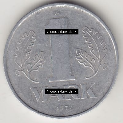 Münzen Deutschland DDR 1972-1990, A 1 Mark 1977-5. Rückseite einer 1 Mark Münze / Umlaufmünze aus Deutschland der ehemaligen DDR in Europa als Digitales Bild /... Sammlung