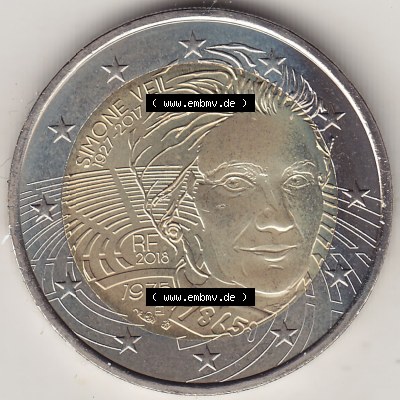 Münzen Euromünzen 2018, 2 Euro Gedenkmünze Frankreich 2018-2018, 2 Euro Simone Veil (1) Sammlung