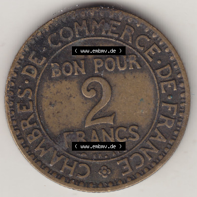 Münzen Frankreich Eurovorläufer, Umlaufmünze vor Euroeinführung 1920-1927, 2 Francs - Franken 1922 (Stück 2). Rückseite... Sammlung