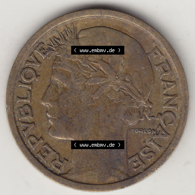 Münzen Frankreich Eurovorläufer, Umlaufmünze vor Euroeinführung 1931-1941, 1 Franken, 1 Franc, 1937 (Stück 1) LIBERTE EGALITE... Sammlung