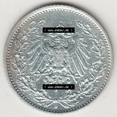 Münzen Deutschland 1871-1918 Kaiserreich Silbermünze 1905-1919, 1/2 Mark D 1911. Vorderseite einer Münze aus dem deutschen... Sammlung