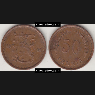 Alte Münzen Finnland, inoffizieller privater Kursmünzensatz / KMS - Zusammenstellung, mit Münze 1940-1943, 50 Penny, Penniä, Kupfer 1941-1.... Sammlung