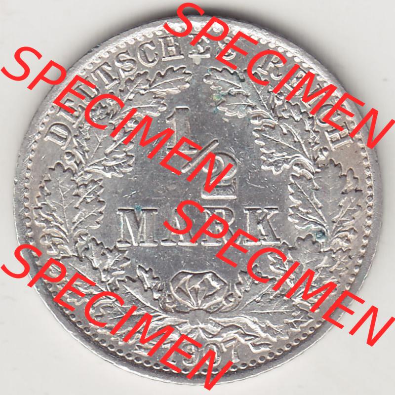 Münzen Deutschland 1871-1918 Kaiserreich Silbermünze 1905-1919, 1/2 Mark A 1907. Rückseite einer Münze aus dem Deutschen Kaiserreich in Europa als Digitales Bild /... Sammlung