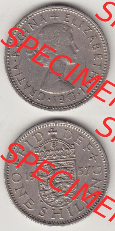 Münzen Großbritannien Eurovorläufer, Umlaufmünze vor Euroeinführung 1954-1970, 1 Schilling - Shilling, 1957-2 Wappen mit drei Löwen. Vorderseite... Sammlung