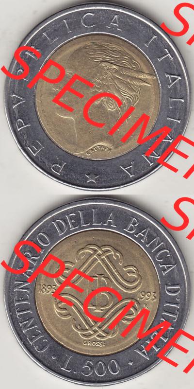 Münzen Italien / Italia Eurovorläufer, Gedenkmünze vor Euroeinführung 1993-1993, 500 Lire, 100 Jahre Bank von Italien (1893-1993), CENTENARIO DELLA... Sammlung
