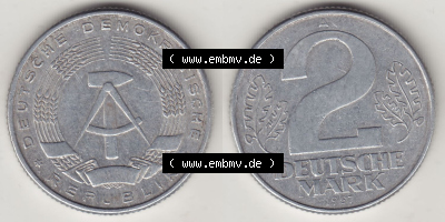Münzen Deutschland DDR 1957-1957, A 2 Deutsche Mark 1957 (Stück 1). Vorderseite und Rückseite Nebeneinander einer 2 Mark Münze... Sammlung