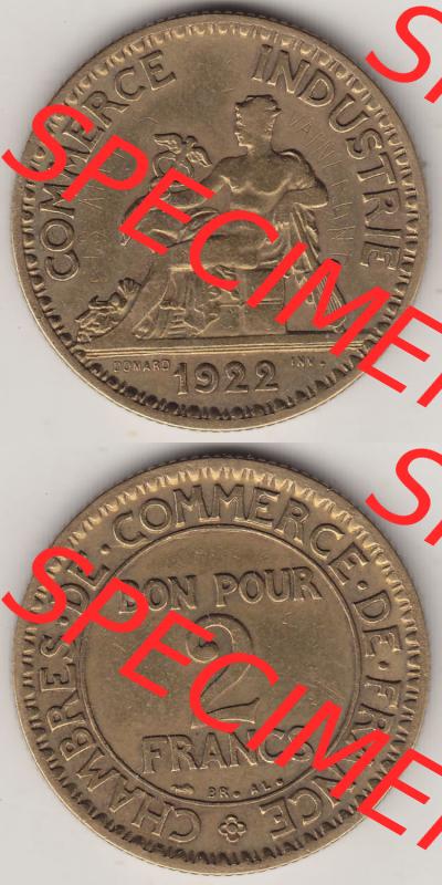 Münzen Frankreich Eurovorläufer, Umlaufmünze vor Euroeinführung 1920-1927, 2 Francs - Franken 1922-1. Vorderseite und Rückseite Vertikal Untereinander einer... Sammlung