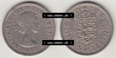 Münzen Großbritannien Eurovorläufer, Umlaufmünze vor Euroeinführung 1954-1970, 1 Schilling - Shilling, 1957 (Stück 2) Wappen... Sammlung