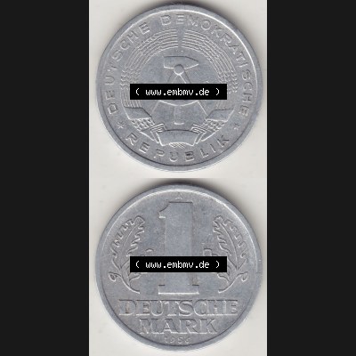 Münzen Deutschland DDR 1956-1963, A 1 Deutsche Mark 1956-1. Vorderseite und Rückseite Vertikal Untereinander, passend für Mobile-Geräte, einer 1 Mark Münze... Sammlung