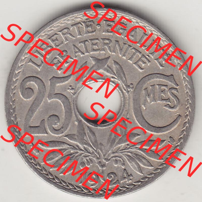 Münzen Frankreich Eurovorläufer, Umlaufmünze vor Euroeinführung 1917-1937, 25 Cmes, Centimes 1924-1 LIBERTE EGALITE FRATERNITE. Rückseite einer Münze... Sammlung