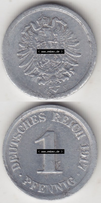 Münzen Deutschland 1918-1932 Weimarer Republik 1916-1918, 1 Pfennig F, 1917 V. (4) Sammlung