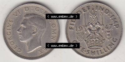 Münzen Großbritannien Eurovorläufer, Umlaufmünze vor Euroeinführung 1947-1948, 2 Schilling - One Shilling 1947 (Stück 1)... Sammlung
