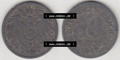 Münzen Deutschland 1918-1932 Weimarer Republik 1917-1922, 10 Pfennig kein Mzz. 1917 II (3) Sammlung