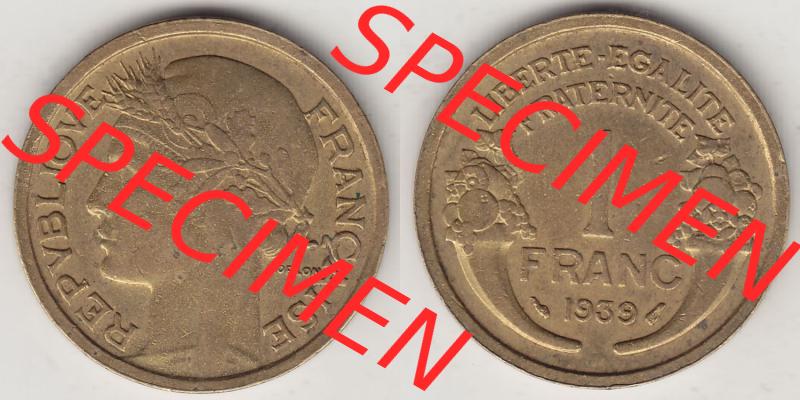 Münzen Frankreich Eurovorläufer, Umlaufmünze vor Euroeinführung 1931-1941, 1 Franken, 1 Franc, 1939-1 LIBERTE EGALITE FRATERNITE. Rückseite und Vorderseite... Sammlung