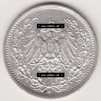 Münzen Deutschland 1871-1918 Kaiserreich Silbermünze 1905-1919, 1/2 Mark A 1915. Vorderseite einer Münze aus dem deutschen Kaiserreich in Europa als Digitales Bild /... Sammlung