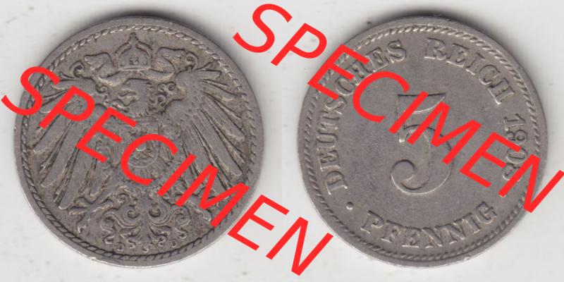 Münzen Deutschland 1871-1918 Kaiserreich 1890-1915, 5 Pfennig D, 1908 (3) Sammlung