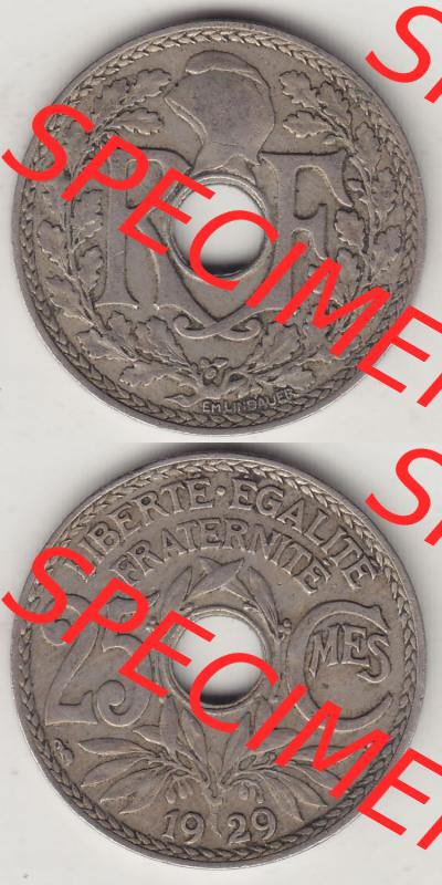 Münzen Frankreich Eurovorläufer, Umlaufmünze vor Euroeinführung 1917-1937, 25 Cmes, Centimes 1929-1 LIBERTE EGALITE FRATERNITE. Rückseite und Vorderseite... Sammlung