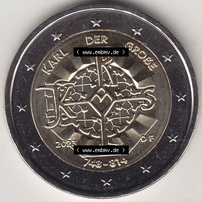 Münzen Euromünzen 2023, Deutschland / BRD 2 Euro Gedenkmünze 2023, Mzz. Münzzeichen F Karl der Große 748-814. 2 Euro Gedenkmünze... Sammlung